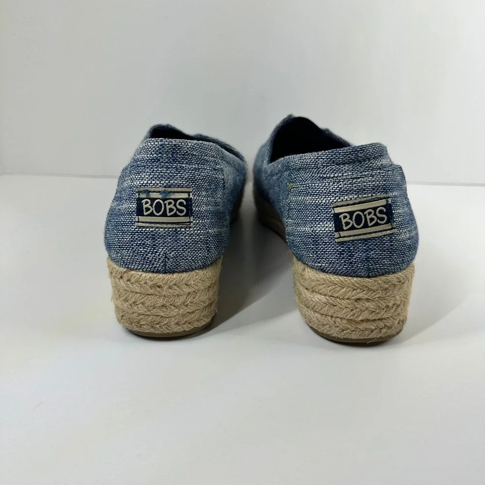 BOBS from Skechers Highlights Blue Woven Espadrille Platform Slip On Shoes 8.5